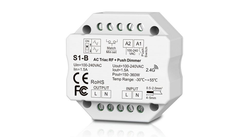 1CH 1 5A RF Push AC Phase Cut Dimmer S1 B Boqi LED Driver Controller