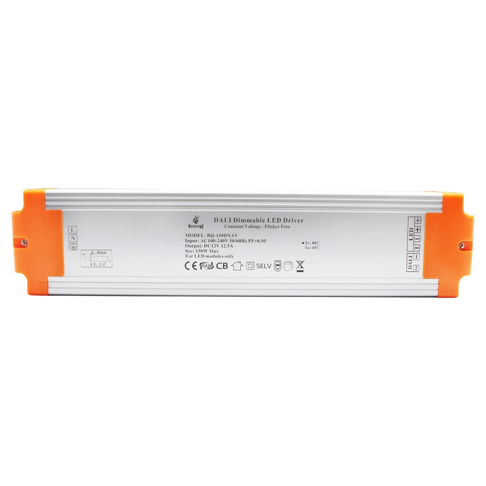 CV DALI Dimmable LED Driver 12V 150W Aluminum Case - Bilde 4