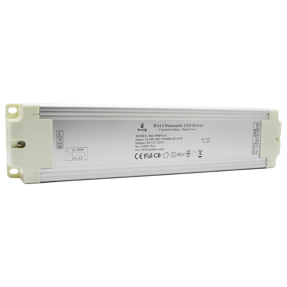 CV DALI Dimmable LED Driver 12V 150W Aluminum Case - Bilde 2