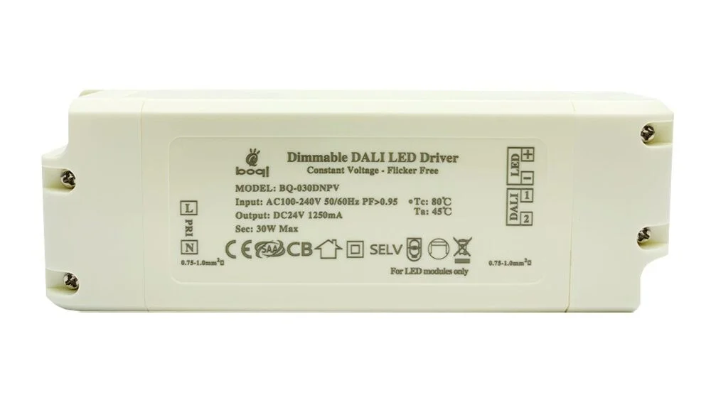 HPFC แรงดันคงที่ DALI ไดร์เวอร์ LED หรี่แสงได้ 24V 30W
