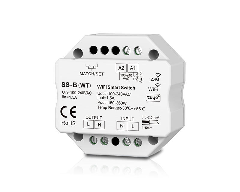 100-240VAC 1CH*1.5A WiFi & RF Push Switch SS-B(WT) (Tuya App)