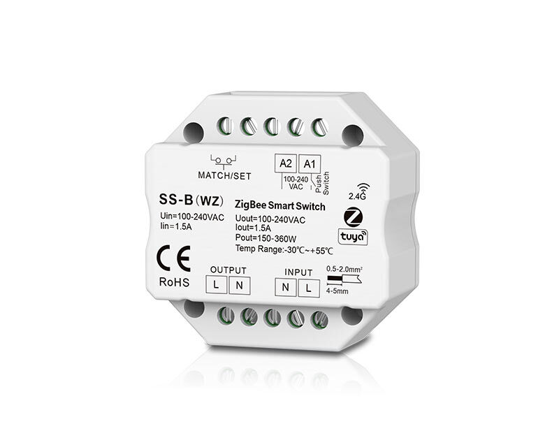 100-240VAC 1CH*1.5A ZigBee & RF Push Switch SS-B(WZ) (Tuya App)