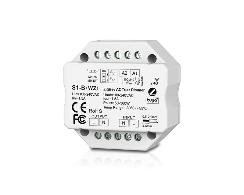 100~240VAC 1CH*1.5A ZigBee & RF AC Triac Dimmer S1-B(WZ) (Tuya App)
