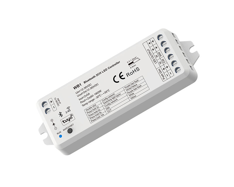 12-36VDC 2CH*5A Bluetooth & RF LED Controller WB1  (Tuya App)
