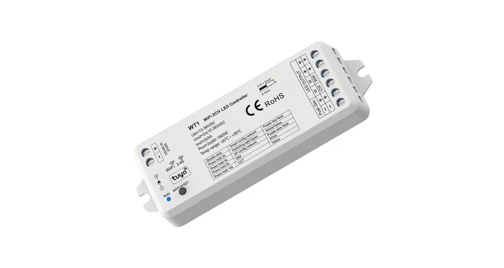 12-36VDC 2CH*5A WiFi & RF LED Controller WT1 (Tuya App)