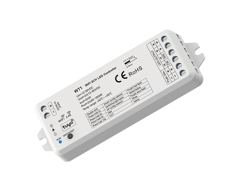 12-36VDC 2CH*5A WiFi & RF LED Controller WT1 (Tuya App)