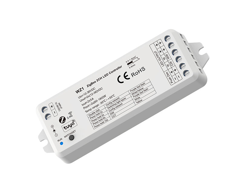 12-36VDC 2CH*5A ZigBee & RF LED Controller WZ1 (Tuya App)