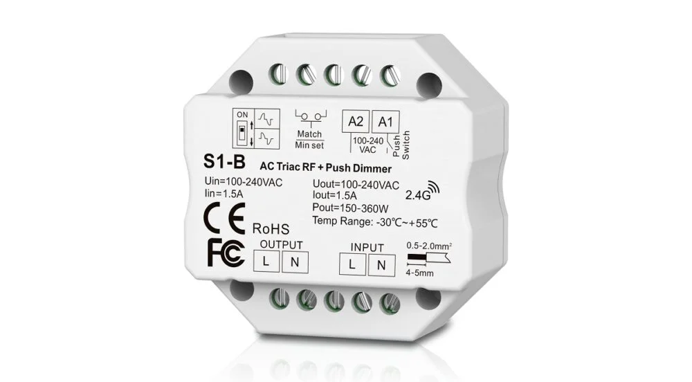 1CH*1.5A RF+Push AC Phase-cut Dimmer S1-B