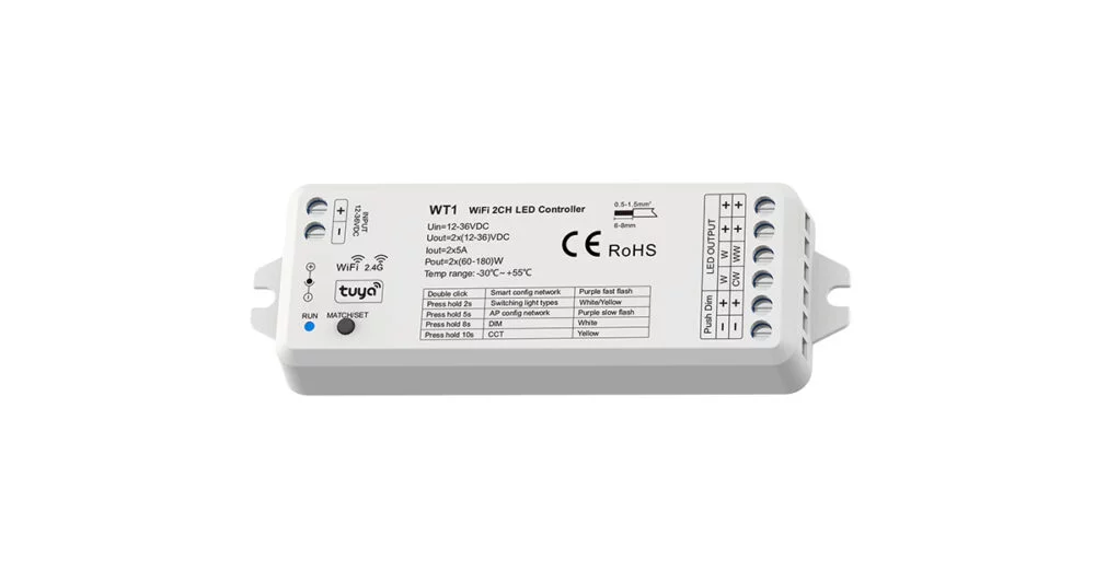 12-36VDC 2CH*5A WiFi & RF LED Controller WT1 (Tuya App) - Gambar 2