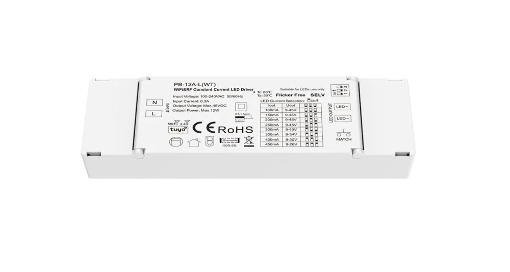 9-45VDC1CH*(100-450mA) 12W WiFi & RF Constant Current LED Driver PB-12A-L(WT) - Image 2