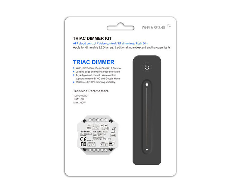 WiFi & RF Push AC Triac Dimmer Set S1-B(WT)+R11 (Tuya App)