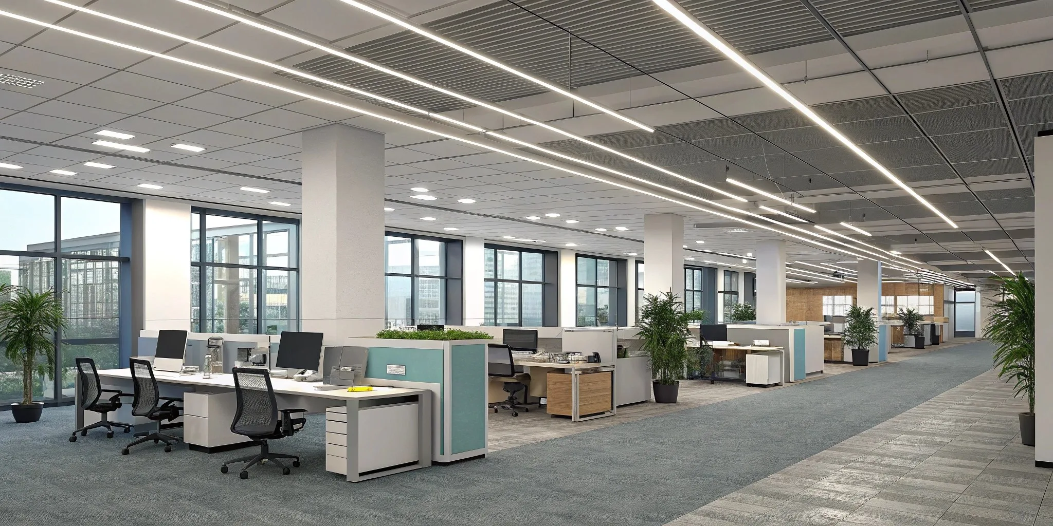 1 scénario d'éclairage de bureau en plan ouvert un mo