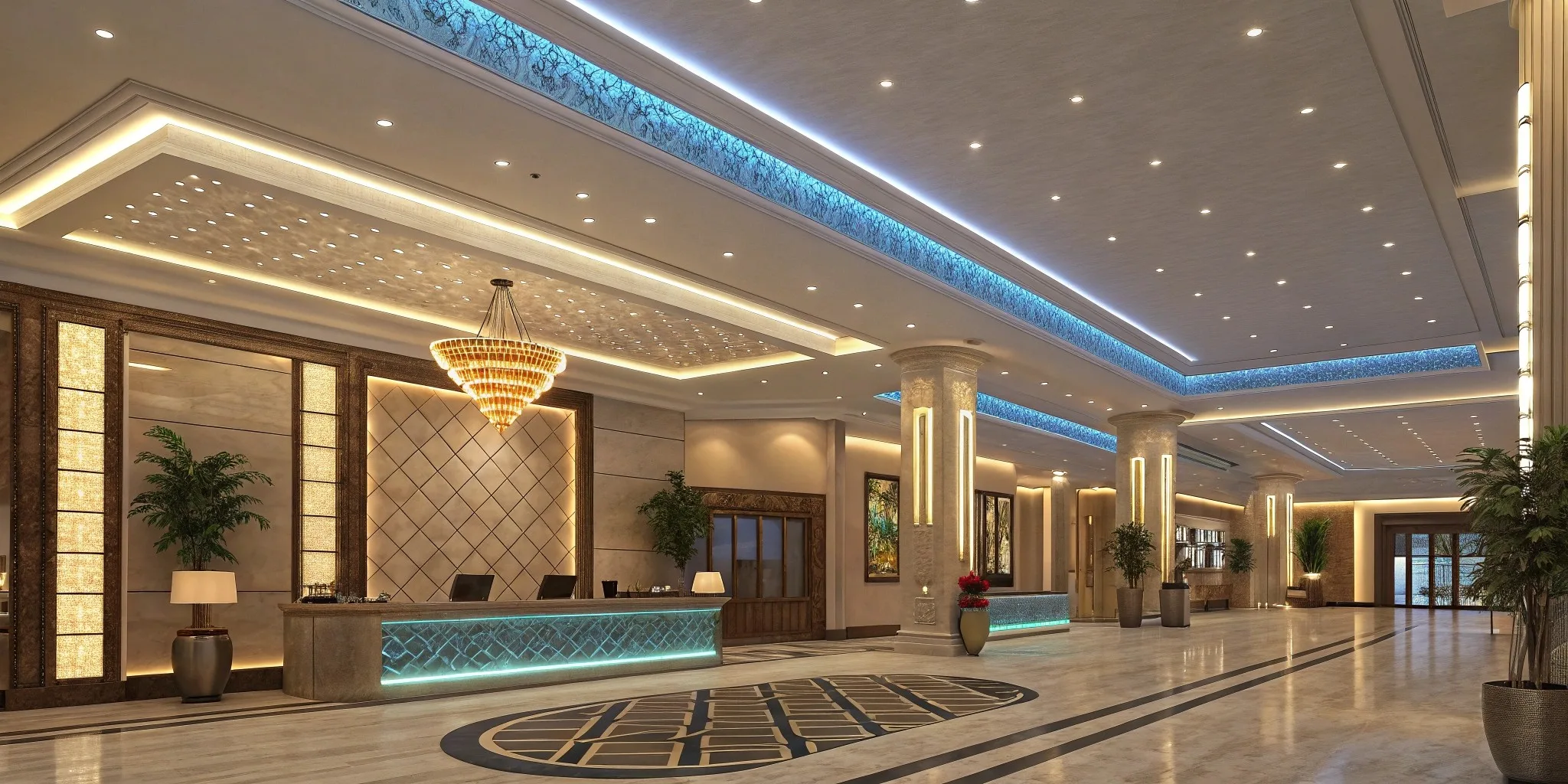 2 hotel lobby and lounge decorative lighting scen