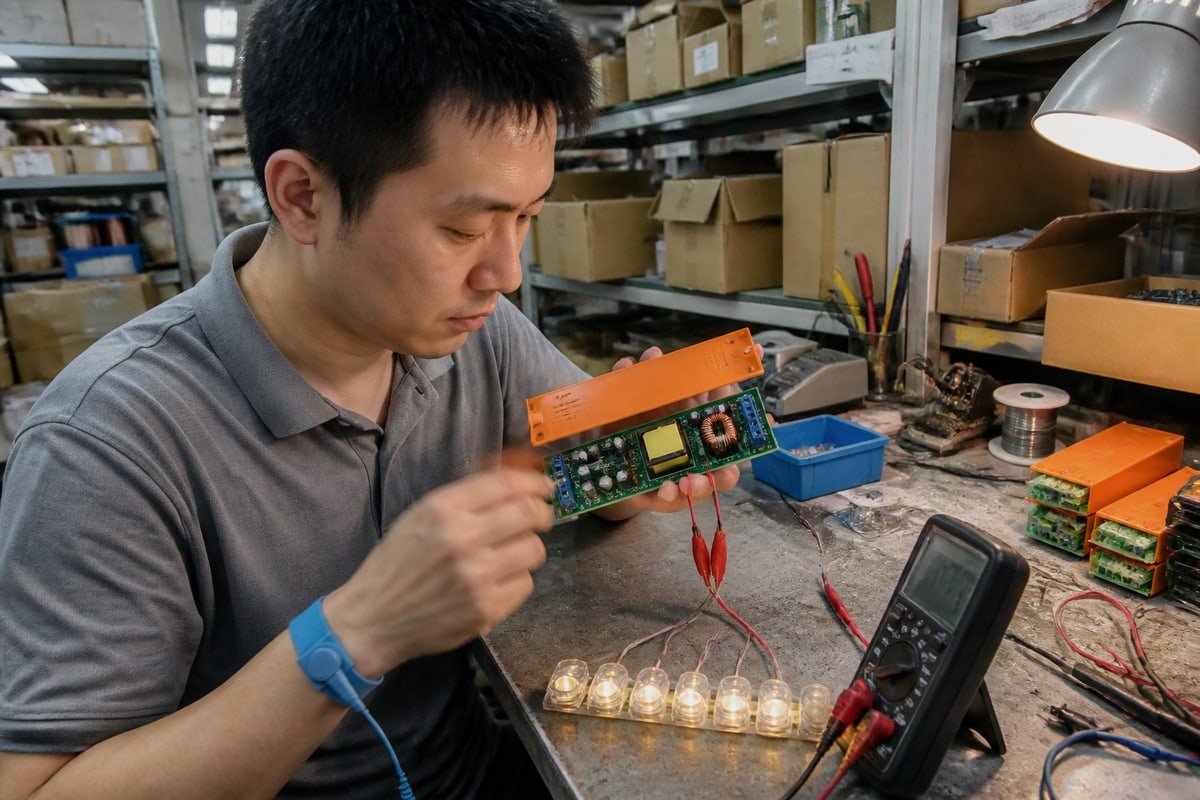 Constant current LED driver concept explaining fixed amperage output for LEDs (ID#1)